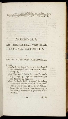 I. Natura Ac Indoles Philosophiae