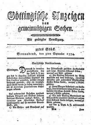 35tes Stück. Sonnabend, den 3ten September 1774.