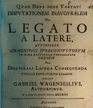 Disp. inaug. de legato a latere