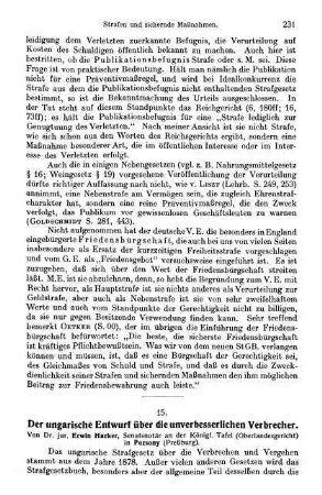 231-234, Der ungarische Entwurf über die unverbesserlichen Verbrecher