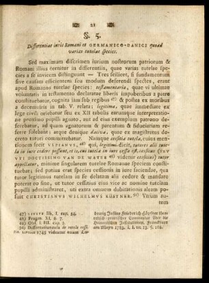 §. 5. Differentiae iuris Romani et Germanico-Danici quoad varias tutelae species.