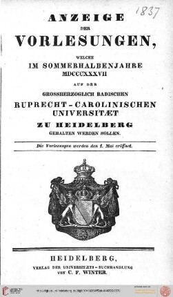 Sommersemester 1837