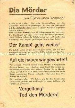 Flugblatt mit Durchhaltepropaganda für die Kämpfe um Kurland