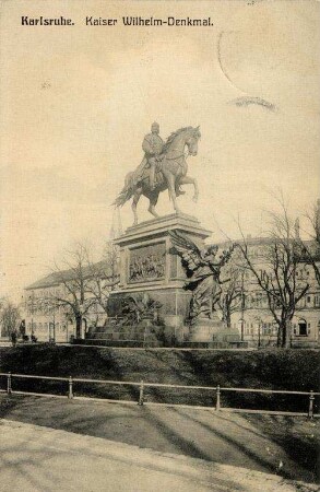 Postkartenalbum mit Motiven von Karlsruhe. "Karlsruhe. Kaiser Wilhelm-Denkmal". Kaiserplatz mit Kaiser Wilhelm-Denkmal