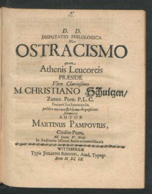 Disputatio Philologica De Ostracismo