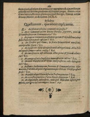 Syllabus Quaestionum, quae obiter explicantur.