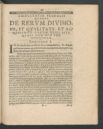 Exercitatio Feudalis Quarta De Rerum Divisione, Et Qualitate Et Acquirendo Earum Utili Sive Quasi Dominio Per Investituram.