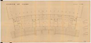 Sportfield Kairo Main Stadium: Grundriss First Mezzanine, 3 Schnitte (Section I, II, III), 1:100