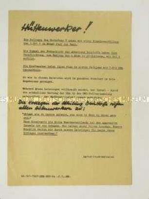 Hektografiertes Propagandaflugblatt der "Agitationskommission"