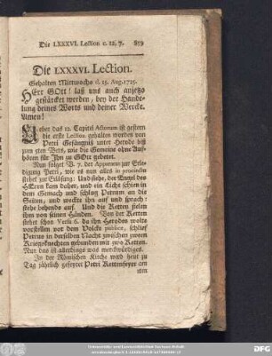 Die LXXXVI. Lection. Gehalten Mittwoch d. 15. Aug. 1725.