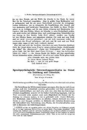 Sprachpsychologische Untersuchungsmethoden im Dienst von Erziehung und Unterricht : (Fortsetzung aus Jg. 20.)