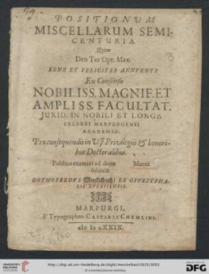 Positionum Miscellarum Semicenturia