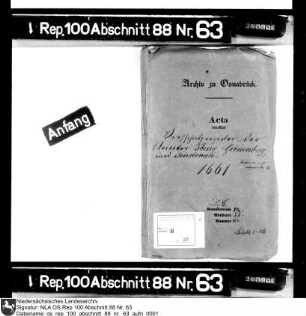 Viehschatzregister (ohne Viehbestand) der Ämter Iburg und Grönenberg