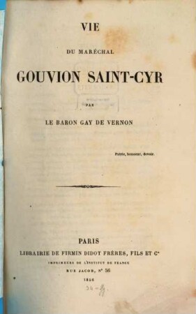 Vie du Maréchal gouvion Saint-Cyr
