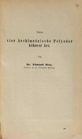 Ueber vier Archimedeische Polyeder höherer Art