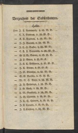 Verzeichnis der Subscribenten