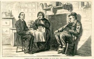 "What I say", added Mrs. Juggins, "is just this" : zwei Männer und eine Frau sitzen bei einem Gespräch zusammen