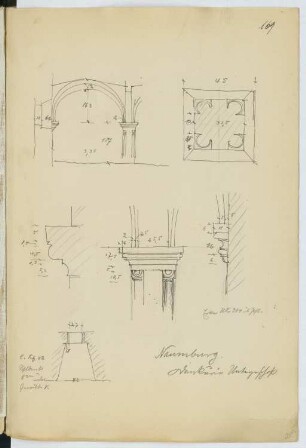 Domkurie, Naumburg/Saale: Schnitt, Details Keller (aus: Skizzen- und Fotoalbum 20)