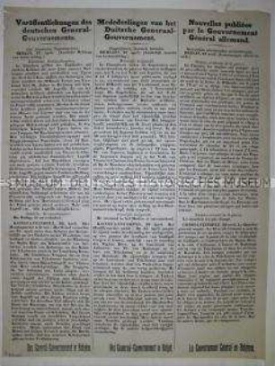 Maueranschlag zur Bekanntgabe der militärischen Lage an der West- und Ostfront (dreisprachig)
