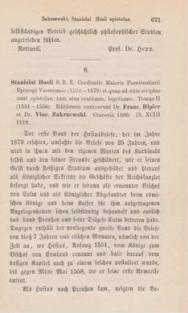 671-674 [Rezension] Hosius, Stanislaus, Stanislai Hosii epistolae