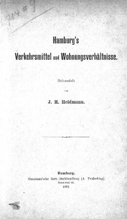 Hamburg's Verkehrsmittel und Wohnungsverhältnisse