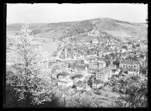 Blick über Luisenstraße, Mainspitze, Innenstadt und Burg ins Maintal