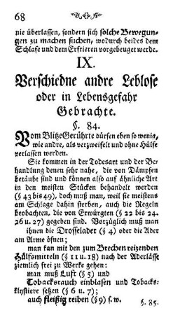 IX. Verschiedne andre Leblose oder in Lebensgefahr Gebrachte