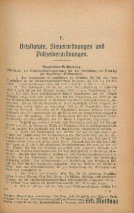 II. Ortsstatute, Steuerordnungen und Polizeiverordnungen