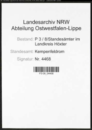 Sterberegister Standesamt Kempenfeldrom