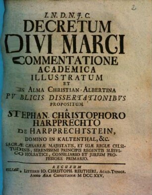 Decretum Divi Marci Commentatione Academica