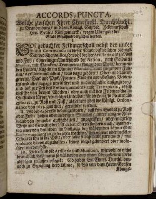 Accords-Puncta, Welche zwischen Ihrer Churfürstl. Durchläucht. zu Brandenburg/ und dem Königl. Schwed. Feldmarschall Hrn. Grafen Königsmarck/ wegen Ubergabe der Stadt Stralsund verglichen worden : [Signatum im Churfürstl. Hauptquartier zu Lüdershagen/ den 15/25. Octobris 1678.]