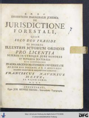 Dissertatio Inauguralis Juridica De Jurisdictione Forestali