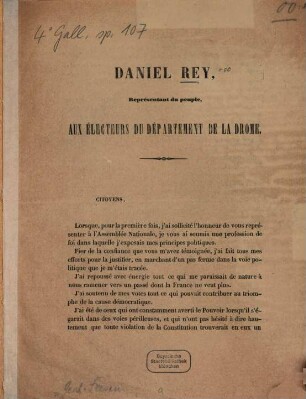 Daniel Rey, Représentant du peuple aux électeurs du Département de la Drôme