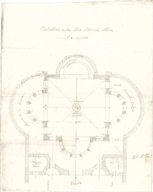 Thiersch, August ; Athen (Griechenland); Stoa des Hadrian - Zentralbau (Grundriss)