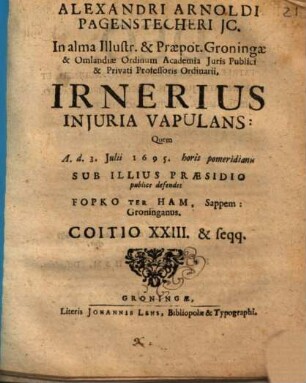 Irnerius iniuria vapulans : Coitio XXIII - XXVII