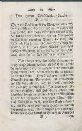 Des Herrn Consistorial-Raths Kramer.