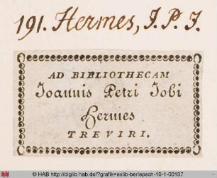 Exlibris des Johann Peter Job Hermes