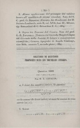 Solution de questions proposées dans les nouvelles annales.