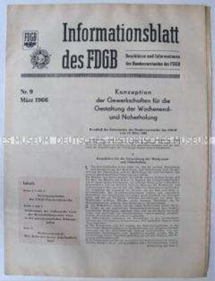Informationsblatt des FDGB zu Fragen der Naherholung an den Wochenenden