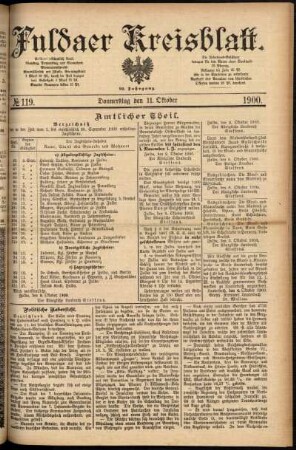Erste Ausgabe vom Donnerstag, den 11. Oktober 1900.