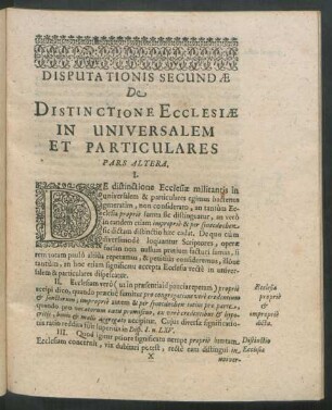 Disputationis Secundae De Distinctione Ecclesiae In Universalem Et Particulares Pars Altera.