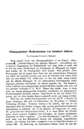 Pädagogischer Modernismus vor hundert Jahren