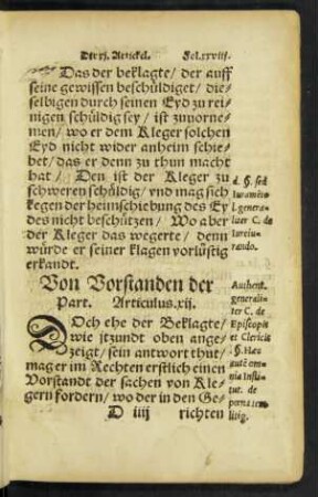 Von Vorstanden der Part. Articulus. xii.