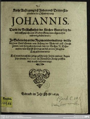 Kurze Auslegung des andern und dritten Capitels in der Offenbarung Johannis