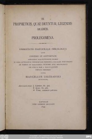 De propheticis, quae dicuntur, legendis Arabicis : Prolegomena