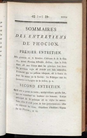 Sommaires des Entretiens de Phocion.