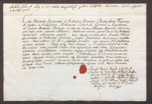 Zeugnisse über Studien des Franz Christoph von Hutten zum Stolzenberg zu Würzburg und Rom.