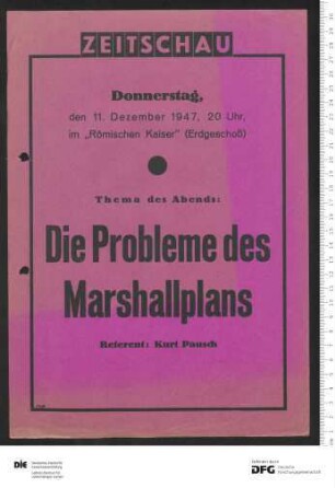 Ankündigung einer einzelnen Veranstaltung 1947