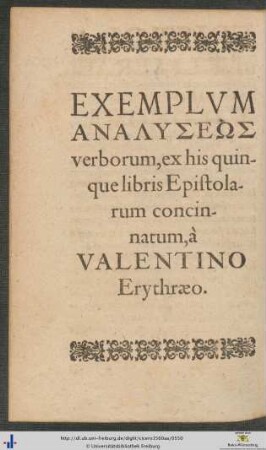 Exemplum Aναλύσεως verborum ex his quinque libris Epistolarum