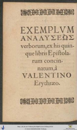 Exemplum Aναλύσεως verborum ex his quinque libris Epistolarum